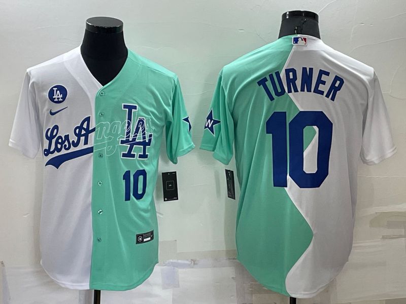 Men Los Angeles Dodgers #10 Turner green white Nike 2022 MLB Jersey2